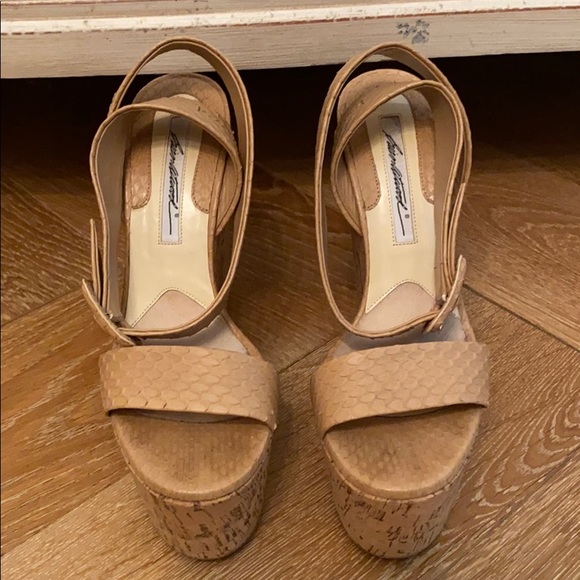 Brian Atwood Snakeskin & Cork Platform Sandals - Picture 2 of 5